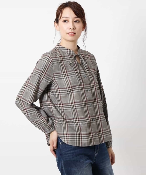 セール 洗える フロントリボンチェック柄ブラウス シャツ ブラウス Mk Michel Klein エムケーミッシェルクラン のファッション通販 Zozotown