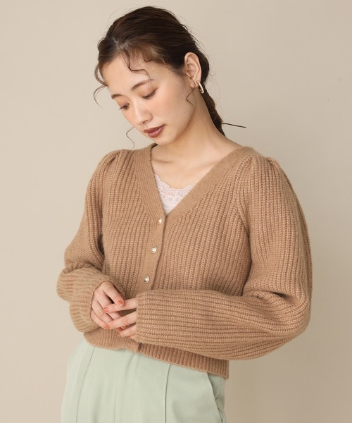 one after another NICE CLAUP（ワンアフターアナザーナイスクラップ）の「パフ袖ニットカーディガン（カーディガン/ボレロ・レディース・アイボリー/テラコッタ/モカ/オレンジ・FREE）」の13枚目の写真