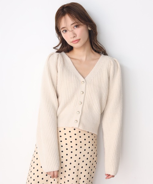 one after another NICE CLAUP（ワンアフターアナザーナイスクラップ）の「パフ袖ニットカーディガン（カーディガン/ボレロ・レディース・アイボリー/テラコッタ/モカ/オレンジ・FREE）」の5枚目の写真