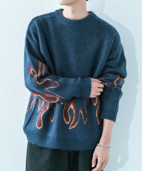 Ressaca（レサーカ）の「5G モヘアタッチ オーバーサイズ クルーネックニット（ニット/セーター・メンズ・ネイビー/アイボリー/ブラック×レッド/ブラック×ブルー/ワイン・M/L）」の5枚目の写真