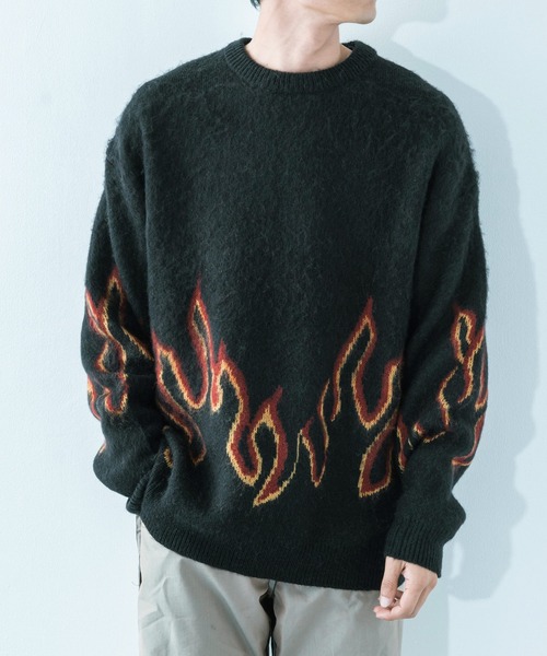 Ressaca（レサーカ）の「5G モヘアタッチ オーバーサイズ クルーネックニット（ニット/セーター・メンズ・ネイビー/アイボリー/ブラック×レッド/ブラック×ブルー/ワイン・M/L）」の3枚目の写真