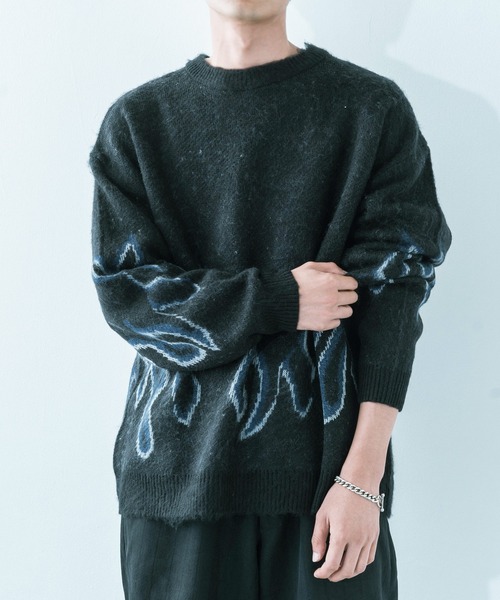 Ressaca（レサーカ）の「5G モヘアタッチ オーバーサイズ クルーネックニット（ニット/セーター・メンズ・ネイビー/アイボリー/ブラック×レッド/ブラック×ブルー/ワイン・M/L）」の4枚目の写真