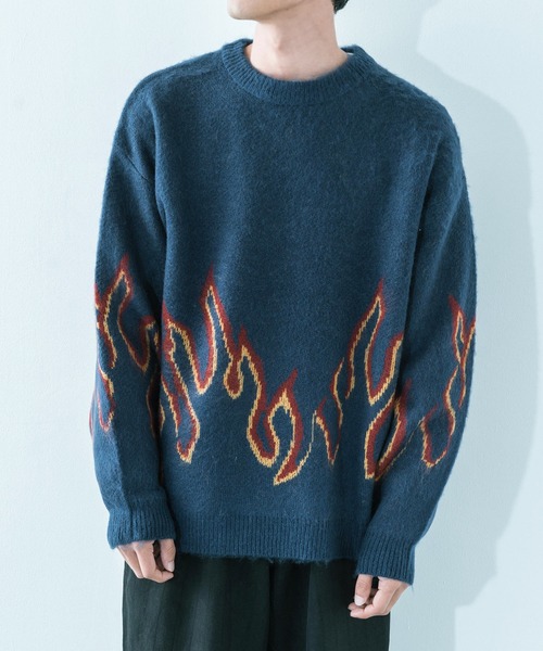 Ressaca（レサーカ）の「5G モヘアタッチ オーバーサイズ クルーネックニット（ニット/セーター・メンズ・ネイビー/アイボリー/ブラック×レッド/ブラック×ブルー/ワイン・M/L）」の17枚目の写真