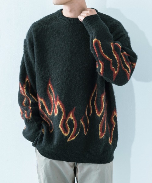 Ressaca（レサーカ）の「5G モヘアタッチ オーバーサイズ クルーネックニット（ニット/セーター・メンズ・ネイビー/アイボリー/ブラック×レッド/ブラック×ブルー/ワイン・M/L）」の6枚目の写真