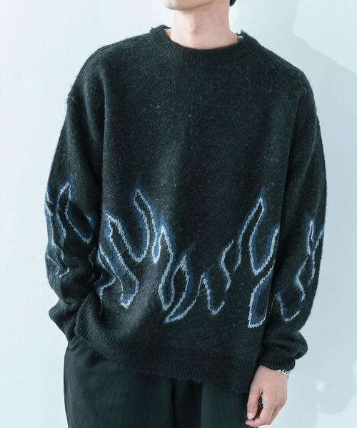 Ressaca（レサーカ）の「5G モヘアタッチ オーバーサイズ クルーネックニット（ニット/セーター・メンズ・ネイビー/アイボリー/ブラック×レッド/ブラック×ブルー/ワイン・M/L）」の13枚目の写真