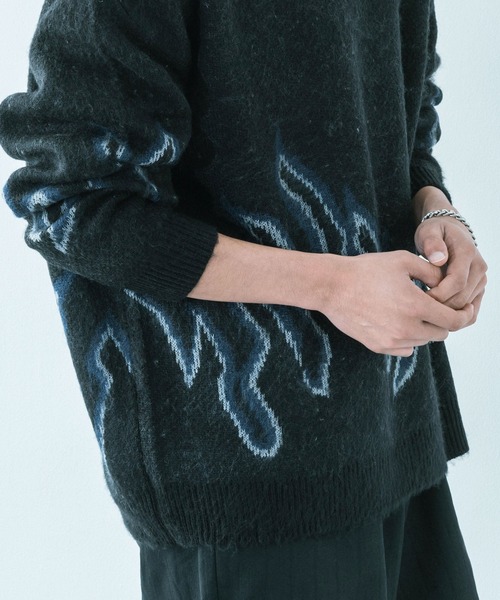 Ressaca（レサーカ）の「5G モヘアタッチ オーバーサイズ クルーネックニット（ニット/セーター・メンズ・ネイビー/アイボリー/ブラック×レッド/ブラック×ブルー/ワイン・M/L）」の14枚目の写真