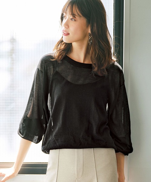 GeeRA(ジーラ)の「シアーニットプルオーバー(ニット/セーター・レディース・ブラック/ライトベージュ/グリーン・XX-LARGE/MEDIUM/LARGE/X-LARGE/SMALL)」の2枚目の写真