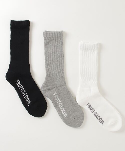 FRUIT OF THE LOOM(フルーツオブザルーム)の「【FRUIT OF THE LOOM】シンプルロゴクルーソックス(ソックス/靴下・メンズ・マルチ/ホワイト/ブラック・S/M)」の4枚目の写真