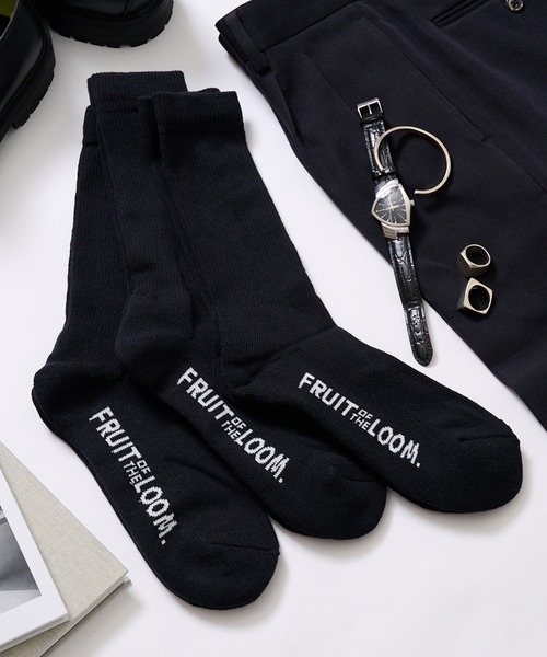 FRUIT OF THE LOOM(フルーツオブザルーム)の「【FRUIT OF THE LOOM】シンプルロゴクルーソックス(ソックス/靴下・メンズ・マルチ/ホワイト/ブラック・S/M)」の1枚目の写真