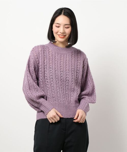 KOBE LETTUCE(コウベレタス)の「ふんわり透かし編みニットトップス(ニット/セーター・レディース・モカ/アイボリー/ブルー系その他/ラベンダー・FREE)」の12枚目の写真