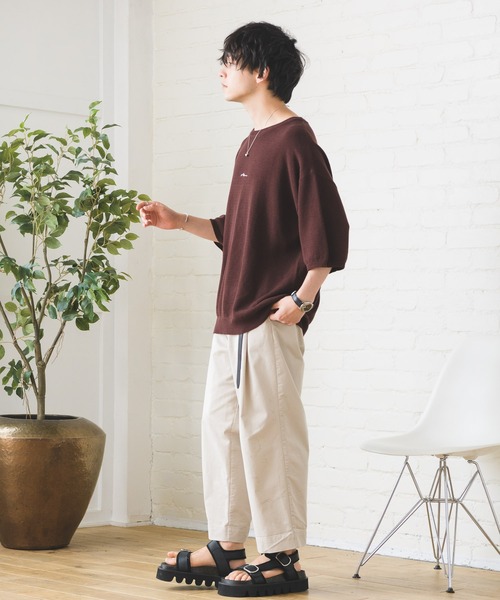 Alpinus(アルピナス)の「鹿の子編み ルーズサマーニットTシャツ(Tシャツ/カットソー・メンズ・グレイッシュベージュ/ブラウン/ネイビー/ブルー/グリーン/ブラック・SMALL/MEDIUM)」の19枚目の写真