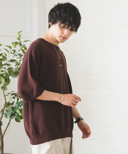 Alpinus(アルピナス)の「鹿の子編み ルーズサマーニットTシャツ(Tシャツ/カットソー・メンズ・グレイッシュベージュ/ブラウン/ネイビー/ブルー/グリーン/ブラック・SMALL/MEDIUM)」の11枚目の写真