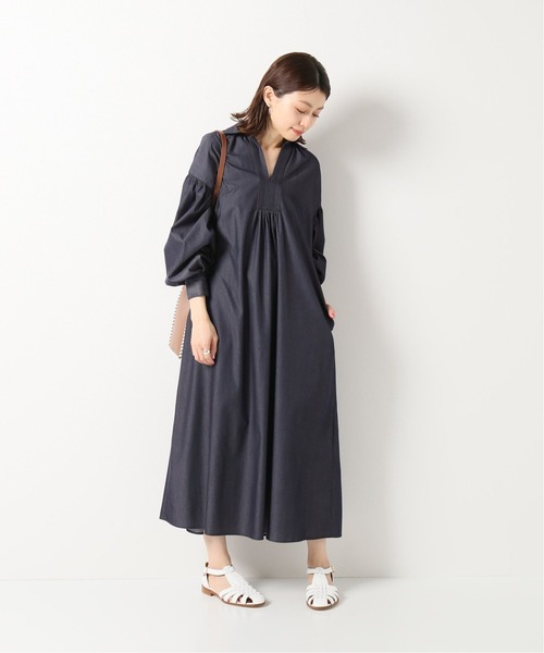 極美品　イエナ　デニムライク　スキッパーボリュームシャツワンピース　大きい セール】スキッパーボリュームワンピース◇（ワンピース）｜IENA