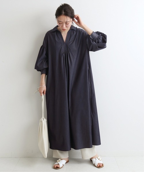 極美品　イエナ　デニムライク　スキッパーボリュームシャツワンピース　大きい セール】スキッパーボリュームワンピース◇（ワンピース）｜IENA