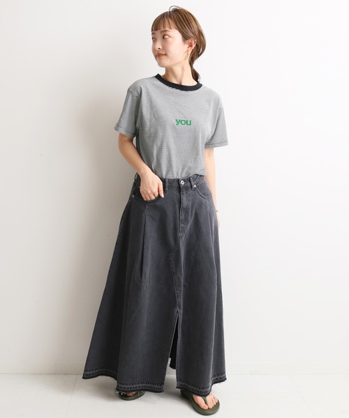 SLOBE IENA（スローブイエナ）の「LE DENIM フロントスリットフレアロングスカート【洗濯機使用可能】◆（デニムスカート・レディース・グレー/ブルー系その他・38/36）」の8枚目の写真
