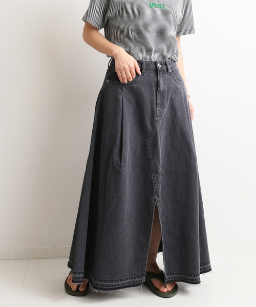 SLOBE IENA（スローブイエナ）の「LE DENIM フロントスリットフレアロングスカート【洗濯機使用可能】◆（デニムスカート・レディース・グレー/ブルー系その他・38/36）」の5枚目の写真
