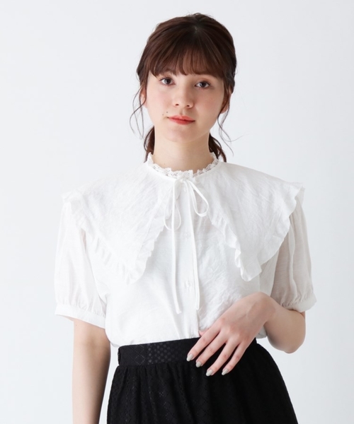 Cutie Blonde（キューティーブロンド）の「◆【S-L/2点セット】BIG襟付きブラウス（シャツ/ブラウス・レディース・ベージュ/オフホワイト/カーキ・01/02/03）」の2枚目の写真