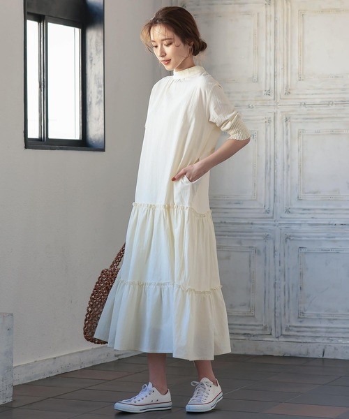 KOBE LETTUCE（コウベレタス）の「バックオープンティアードワンピース（ワンピース・レディース・ブラック/グリーン/グレイッシュベージュ/ホワイト系その他・FREE）」の10枚目の写真