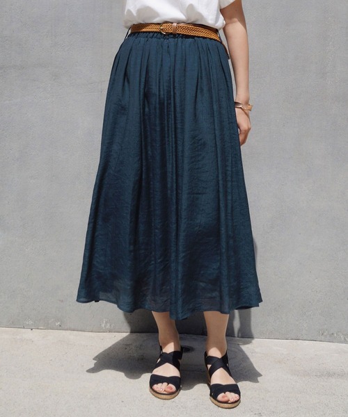 NICOLE white(ニコルホワイト)の「ベルト付きギャザースカート(スカート・レディース・ネイビー/カーキ/オレンジ・FREE)」の1枚目の写真