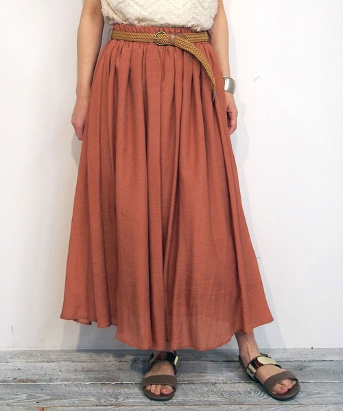 NICOLE white(ニコルホワイト)の「ベルト付きギャザースカート(スカート・レディース・ネイビー/カーキ/オレンジ・FREE)」の3枚目の写真