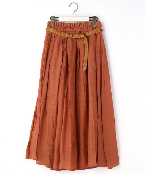 NICOLE white(ニコルホワイト)の「ベルト付きギャザースカート(スカート・レディース・ネイビー/カーキ/オレンジ・FREE)」の4枚目の写真