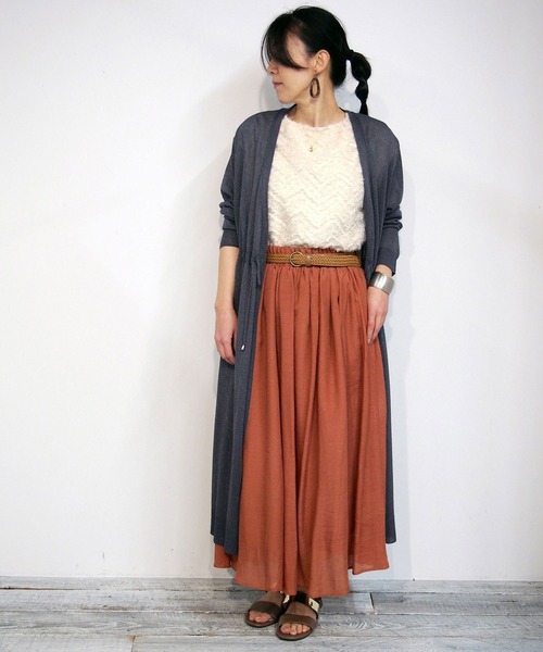 NICOLE white(ニコルホワイト)の「ベルト付きギャザースカート(スカート・レディース・ネイビー/カーキ/オレンジ・FREE)」の5枚目の写真