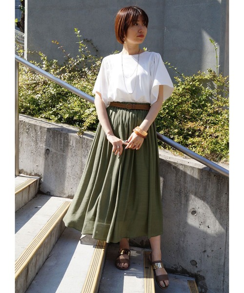 NICOLE white(ニコルホワイト)の「ベルト付きギャザースカート(スカート・レディース・ネイビー/カーキ/オレンジ・FREE)」の11枚目の写真