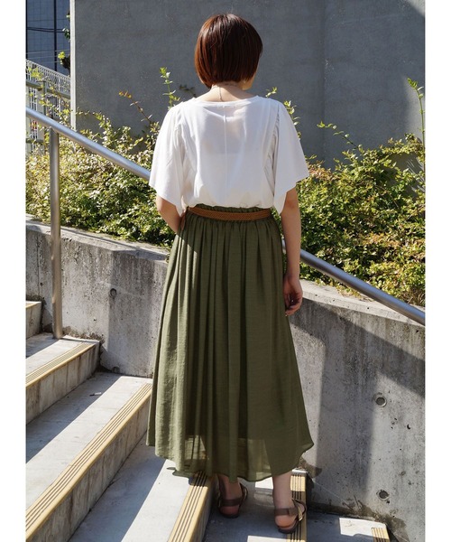 NICOLE white(ニコルホワイト)の「ベルト付きギャザースカート(スカート・レディース・ネイビー/カーキ/オレンジ・FREE)」の9枚目の写真