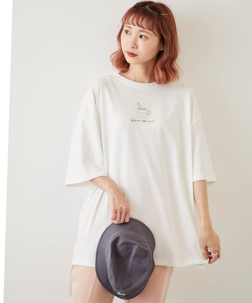 timecapsule（タイムカプセル）の「【timecapsule】「レトロなデイジー」ティータイム刺繍半袖ビッグTシャツ（Tシャツ/カットソー・レディース・ホワイト/ミント/モカ/ライトベージュ・FREE）」の15枚目の写真