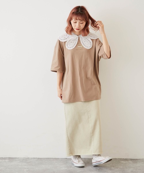 timecapsule（タイムカプセル）の「【timecapsule】「レトロなデイジー」ティータイム刺繍半袖ビッグTシャツ（Tシャツ/カットソー・レディース・ホワイト/ミント/モカ/ライトベージュ・FREE）」の16枚目の写真