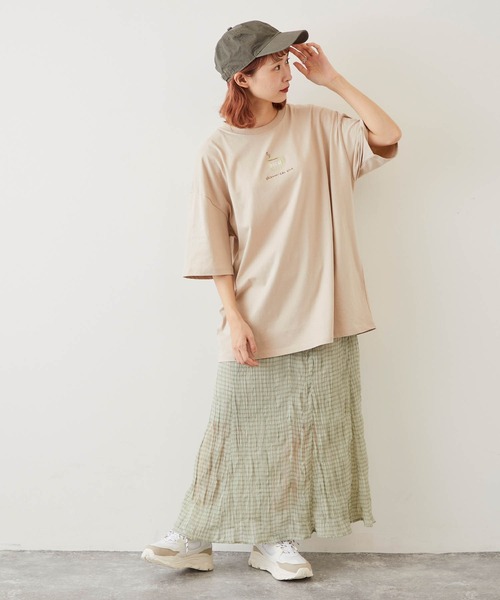 timecapsule（タイムカプセル）の「【timecapsule】「レトロなデイジー」ティータイム刺繍半袖ビッグTシャツ（Tシャツ/カットソー・レディース・ホワイト/ミント/モカ/ライトベージュ・FREE）」の13枚目の写真