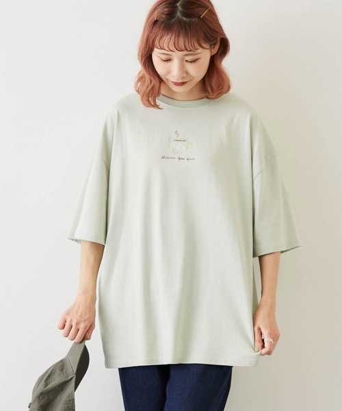 timecapsule（タイムカプセル）の「【timecapsule】「レトロなデイジー」ティータイム刺繍半袖ビッグTシャツ（Tシャツ/カットソー・レディース・ホワイト/ミント/モカ/ライトベージュ・FREE）」の17枚目の写真