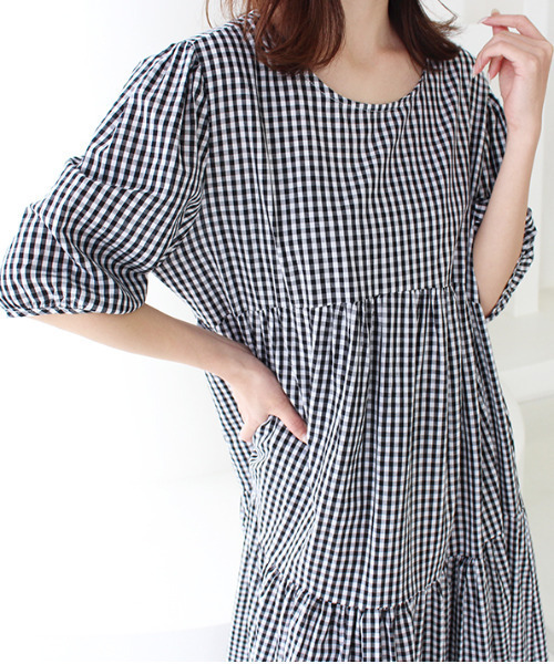 MODE ROBE（モードローブ）の「ギンガムチェックロングワンピース（ワンピース・レディース・チェック・FREE）」の11枚目の写真