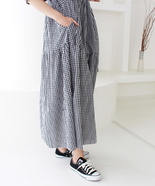 MODE ROBE（モードローブ）の「ギンガムチェックロングワンピース（ワンピース・レディース・チェック・FREE）」の13枚目の写真