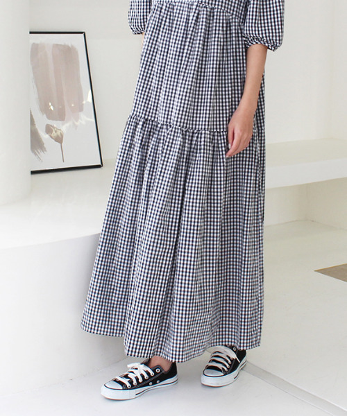 MODE ROBE（モードローブ）の「ギンガムチェックロングワンピース（ワンピース・レディース・チェック・FREE）」の4枚目の写真