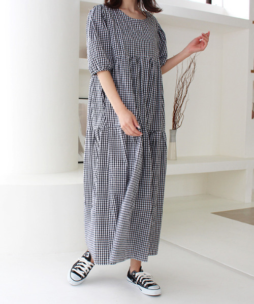 MODE ROBE（モードローブ）の「ギンガムチェックロングワンピース（ワンピース・レディース・チェック・FREE）」の6枚目の写真