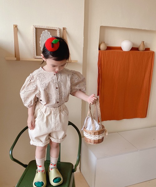 Aimoha Kids 新作 春夏 韓国子供服 かわいいクマイラスト半袖ブラウス