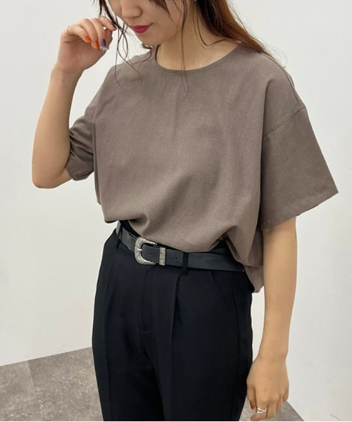 apres jour mignon(アプレジュールミニョン)の「リネン混トップス【ZOZOTOWN限定アイテム】(シャツ/ブラウス・レディース・チャコールグレー/ピンクベージュ・フリー/X-LARGE)」の3枚目の写真