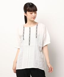 Samansa Mos2 | クロス刺繍×ピンタックブラウス(シャツ/ブラウス)