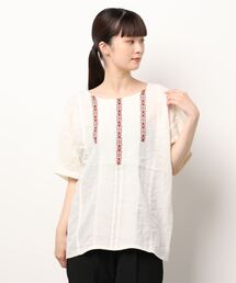 Samansa Mos2 | クロス刺繍×ピンタックブラウス(シャツ/ブラウス)