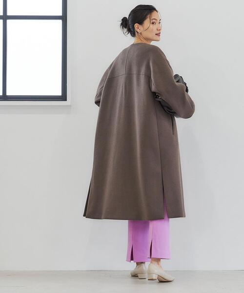 green label relaxing（グリーンレーベルリラクシング）の「EX FINE リッタイ スリーブ ノーラペル コート（ノーカラーコート・レディース・ネイビー/オフホワイト/ライム/モカ・40/38/42/36/34）」の14枚目の写真