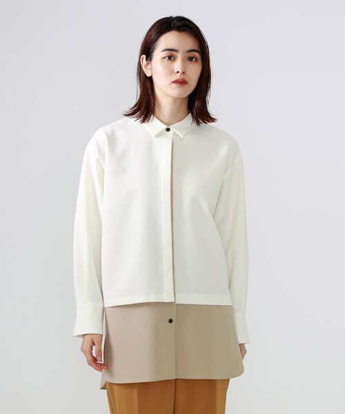 CAST:（キャストコロン）の「バイカラーシャツジャケット（シャツ/ブラウス・レディース・オフホワイト/ネイビー・M）」の3枚目の写真