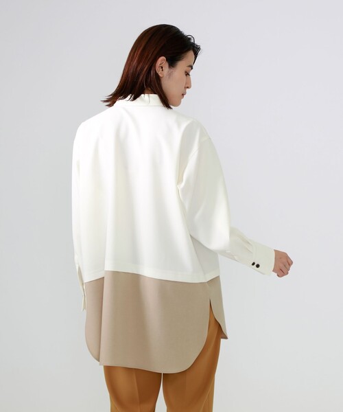 CAST:（キャストコロン）の「バイカラーシャツジャケット（シャツ/ブラウス・レディース・オフホワイト/ネイビー・M）」の5枚目の写真