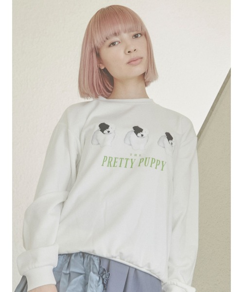 merry jenny(メリージェニー)の「PRETTY PUPPY トレーナー(スウェット・レディース・ブラック/オフホワイト・FREE)」の1枚目の写真