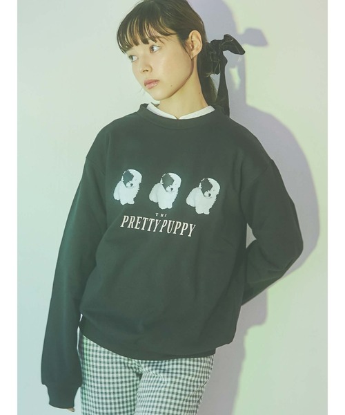 merry jenny(メリージェニー)の「PRETTY PUPPY トレーナー(スウェット・レディース・ブラック/オフホワイト・FREE)」の3枚目の写真