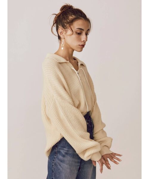 EVRIS（エヴリス）の「レースアップオープンカラーニット（ニット/セーター・レディース・ブラック/ベージュ/アイボリー・FREE）」の20枚目の写真