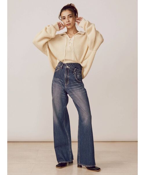 EVRIS（エヴリス）の「レースアップオープンカラーニット（ニット/セーター・レディース・ブラック/ベージュ/アイボリー・FREE）」の17枚目の写真