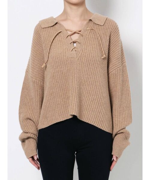 EVRIS（エヴリス）の「レースアップオープンカラーニット（ニット/セーター・レディース・ブラック/ベージュ/アイボリー・FREE）」の16枚目の写真