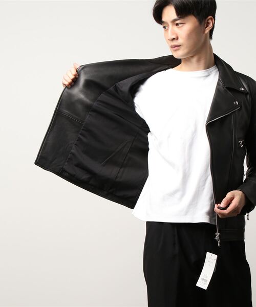 semantic design(セマンティックデザイン)の「シェラック/SHELLAC シープレザー ダブルライダース(ライダースジャケット・メンズ・ブラック・MEDIUM/LARGE)」の2枚目の写真