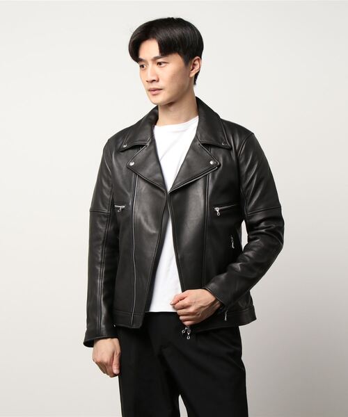 semantic design(セマンティックデザイン)の「シェラック/SHELLAC シープレザー ダブルライダース(ライダースジャケット・メンズ・ブラック・MEDIUM/LARGE)」の5枚目の写真